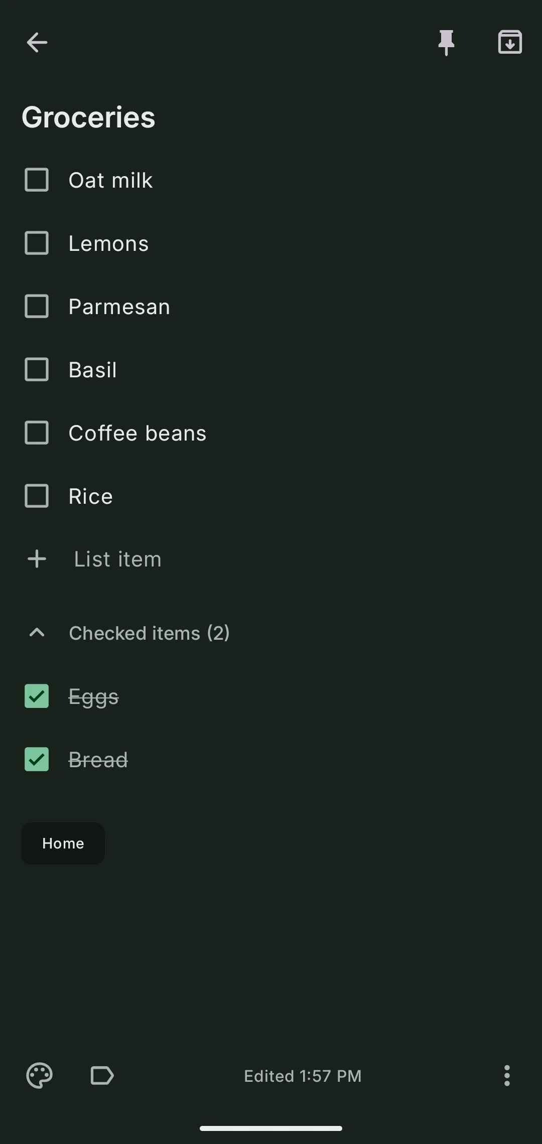 A checklist note with checked items collapsed