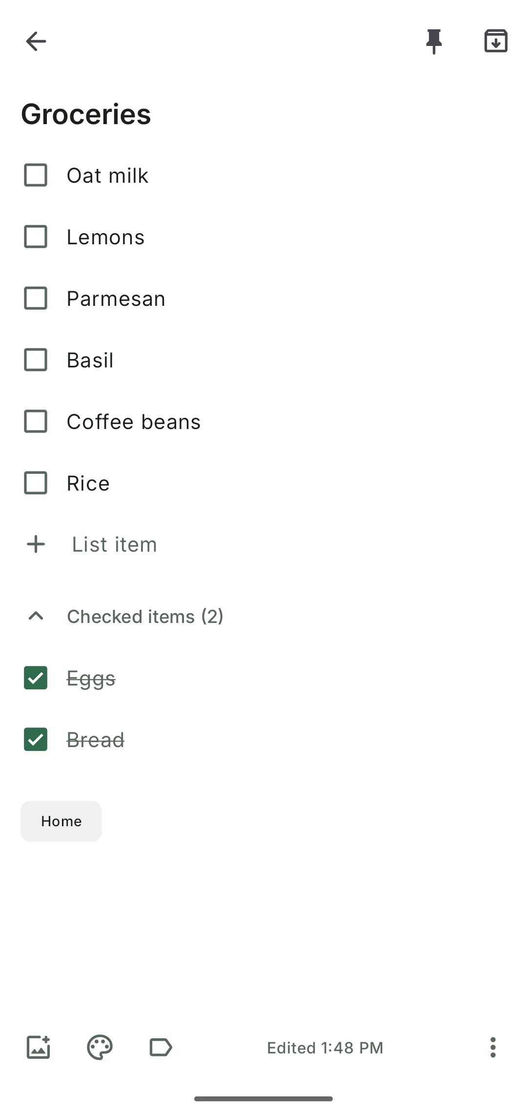 A checklist note with checked items collapsed